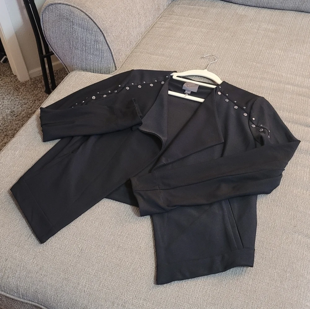 Lysse New York Classic Black Open Front Casual Jacket Size Small Sleeve Detail